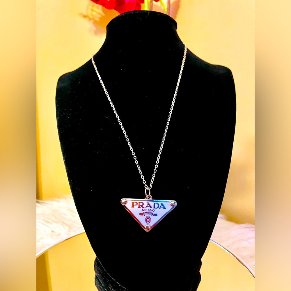 Prada Silver Charm Logo Necklace